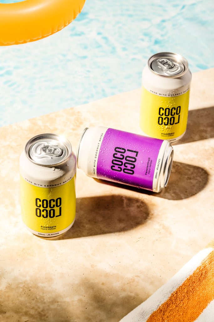 Coco Loco hard seltzer alcoholic coconut water can drinks poolside